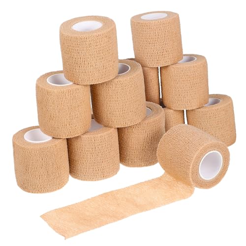 BESPORTBLE Self Adhesive Bandage Wrap Multi Size 12 Rolls 5cm*4.5m Skin Tone Cohesive Bandage Wrap Adhesive Wraps for Wounds Sprains