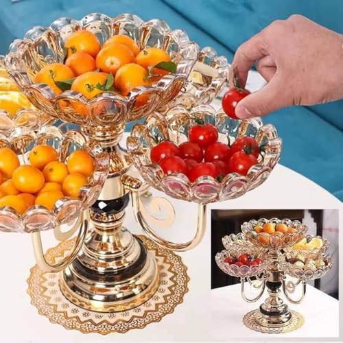 Corbeille à fruits rotative multicouche, plateau à fruits en verre cristal pour la maison, le salon, la décoration de table à thé