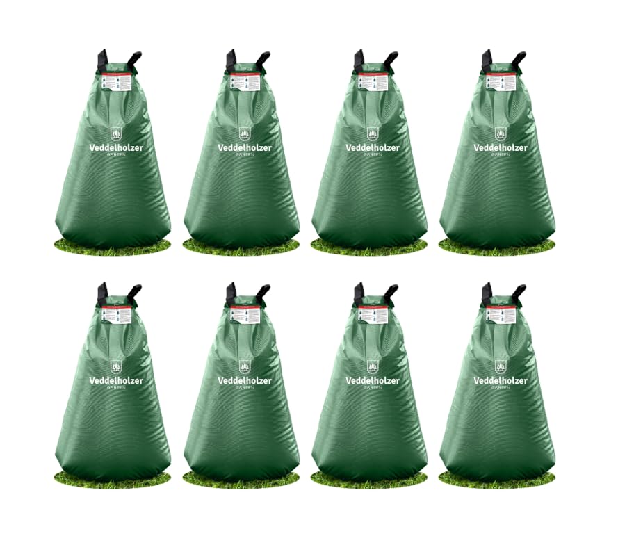 Veddelholzer 8 x 75 l Baumbewässerungssack mit Reißverschluss kombinierbar. Diebstahlschutz und Schutzetikett. Robust und Wetterbeständig für kleine und große Bäume, Jungbäume und Sträucher.