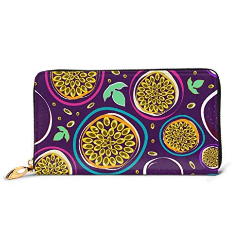 Preisvergleich Produktbild JHGFG Mode Handtasche Reißverschluss Brieftasche Muster Passionsfrucht auf lila Telefon Kupplung Geldbörse Abendkupplung Blockieren Leder Brieftasche Multi Card Organizer