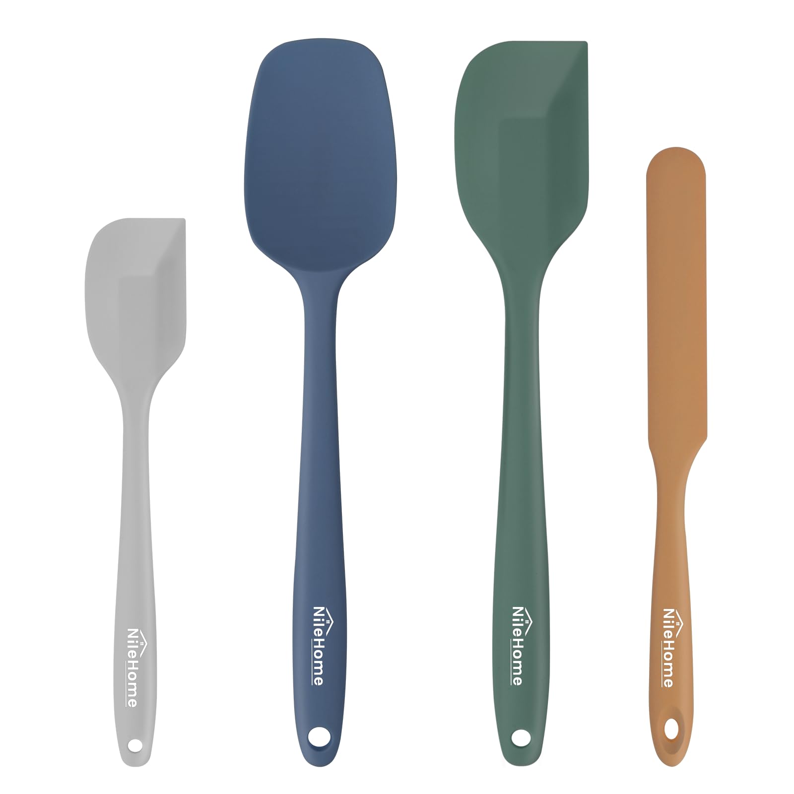 NileHome Silicone Spatula Set, 4 Pieces Food Grade Kitchen Utensils with Silicone Brush Heat Resistant Dishwasher Safe BPA-Free Rubber Spatula for Scraping, Baking, Cooking, Mixing-Forest Style