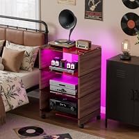 Elancee 4-stufiger HiFi Regal mit LED-Leuchten und Rädern,Braun – Ansicht 3