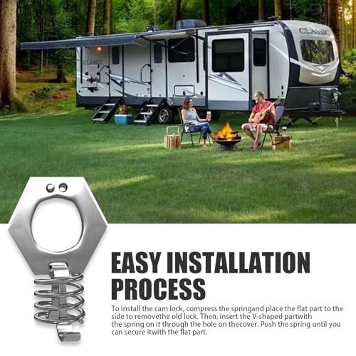 Image of 2 PCS RV Water Heater Cover Latch Fastener, Stainless Steel Water Heater Door Lock Torsion Cam Lock, Easy-operation Thumb Ring + Spring Accessory, Suitable for Cars, RVs, Campers (Silver)