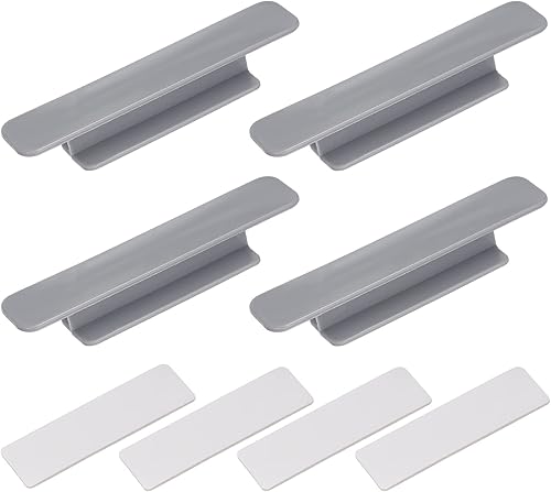 Miniatura 10 de uxcell 2 manijas autoadhesivas, de plástico gris, manijas instantáneas de cajón para baño, armario, armario, aparador, ventana (4.33 pulgadas de