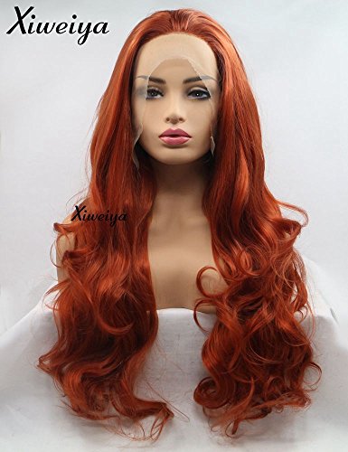 xiweiya Long Copper Red Synthetic Lace Front Wig Heat Resistant Body Wave Lace Front Wavy Wigs Free Part Natural Hair Wig for Women 24 Inch Fashion Glueless hair for Women Drag Red Brown Wigs 24Inch - Image 2