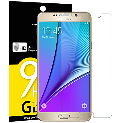 NEW'C 3 Piezas, Protector Pantalla para Samsung Galaxy Note 5, Cristal templado Antiarañazos, Antihuellas, Sin Burbujas, Dureza 9H, 0.33 mm Ultra Transparente, Ultra Resistente