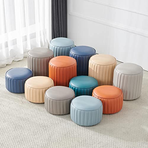 Repose-Pieds Rond Cuir Bleu Clair au Design Épuré et Finitions Soignées