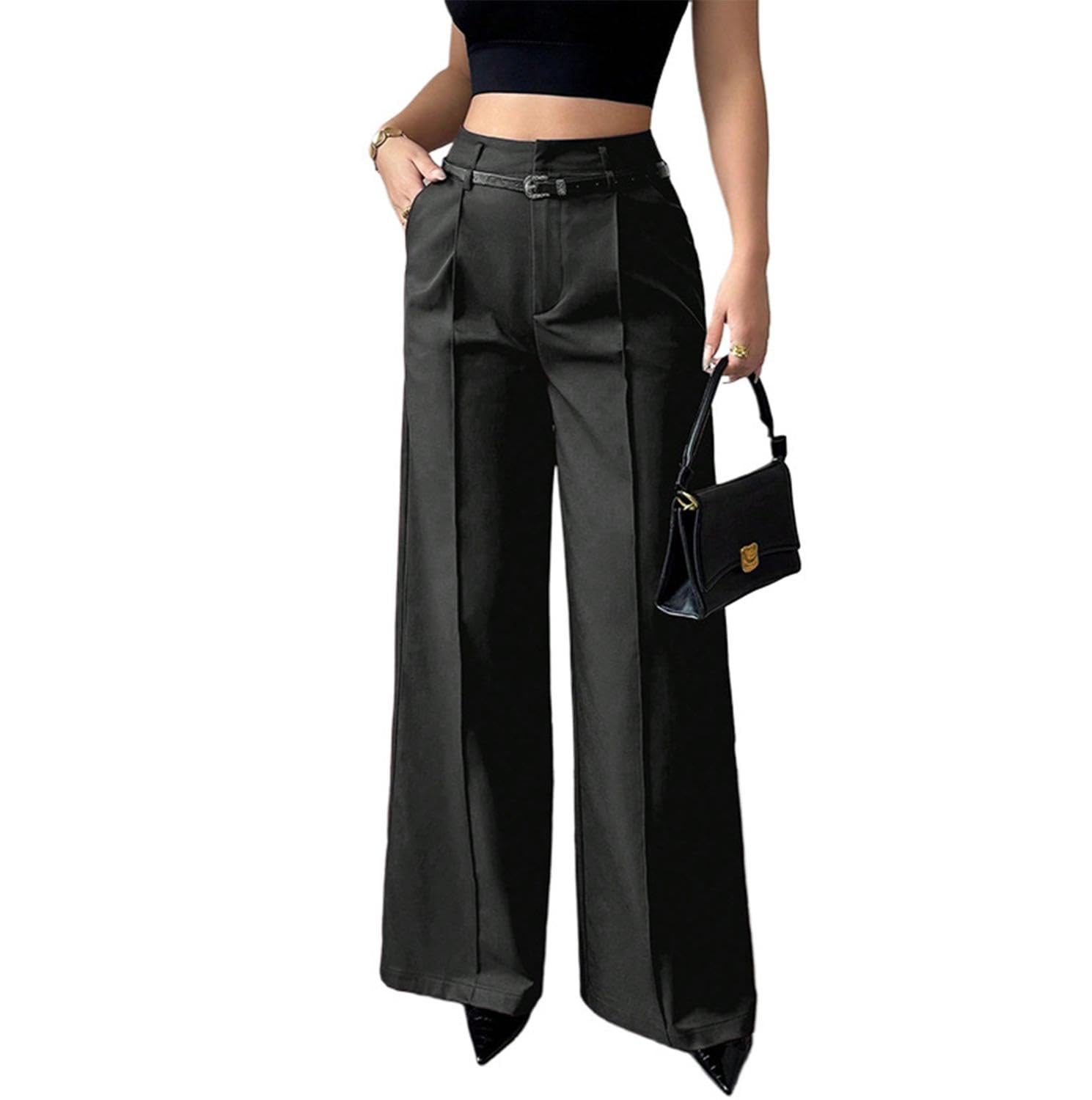 Womens Business Casual High Waisted Wide Leg Pants Dressy Stretchy Office Trousers