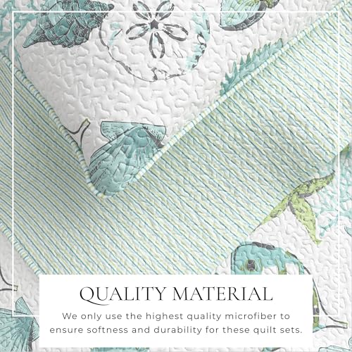 Full / Queen Coastal Quilt Bedding Set, Summer Coastal Quilt with Shams, Beach 3-Piece Reversible All Season Bedspread Quilt Set. Lightweight Nautical Quilted Coverlet. Seaside Collection, Blue Fish - Image 2