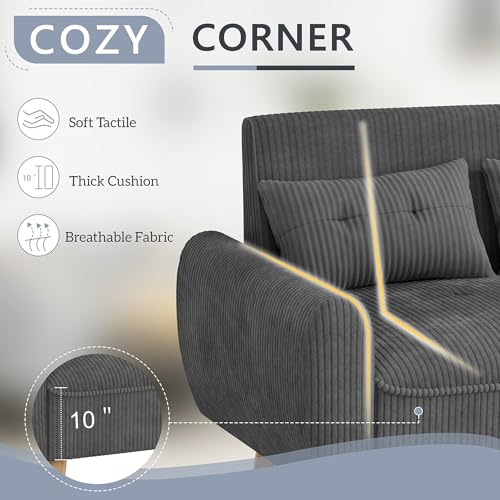 Image of Shintenchi 48'' Loveseat Sofa, Mid-Century Modern Upholstered Couch Deep Seat with 2 Pillows, 10 inch Thick Cushion with Spring, Solid Wood Frame Small Couch for Living Room, Dorms & Office, Dark Grey