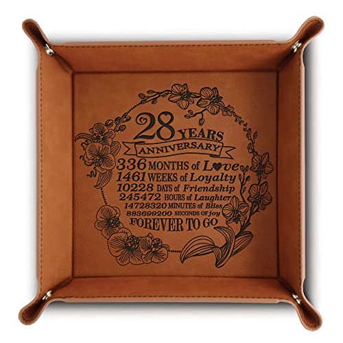Bella Busta-28 Years Anniversary-Contemporary/Modern Gift Orchid Theme Design for 28th Anniversary-Engraved Leatherette Valet Tray (Rawhide)