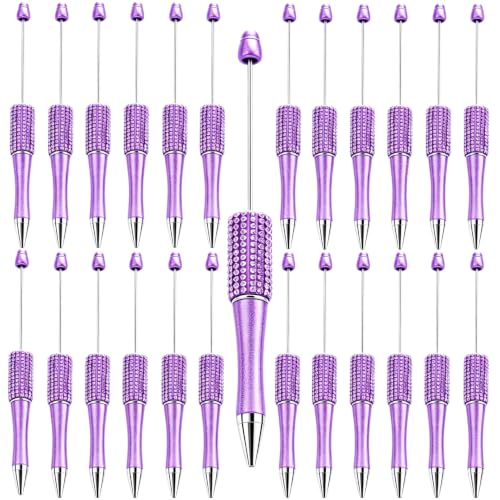 Bolígrafos para manualidades DIY morados con varillas de metal y juego de cuentas de brillo