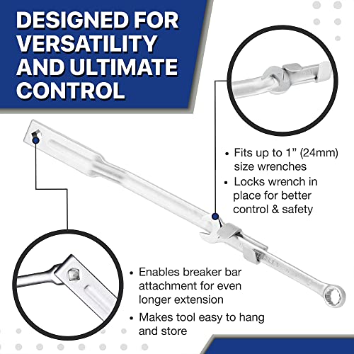 Rhino Wrench Extender Tool Bar - Extra-Long 15 Inch Wrench Extension For Maximum Leverage - Torque Multiplier With Non-Slip Gloves And Garage Hook - Solid Steel Tools For Mechanics And Diyers #TOP6
