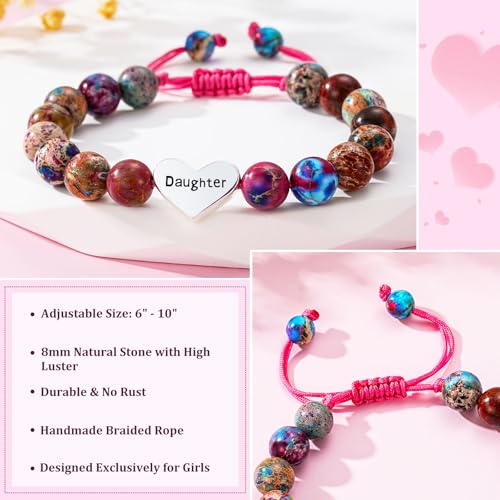 Image of Granddaughter Daughter Gifts -Heart Natural Stone Beaded Bracelet for Girls, Valentines Birthday Gifts for Girls Daughter Granddaughter