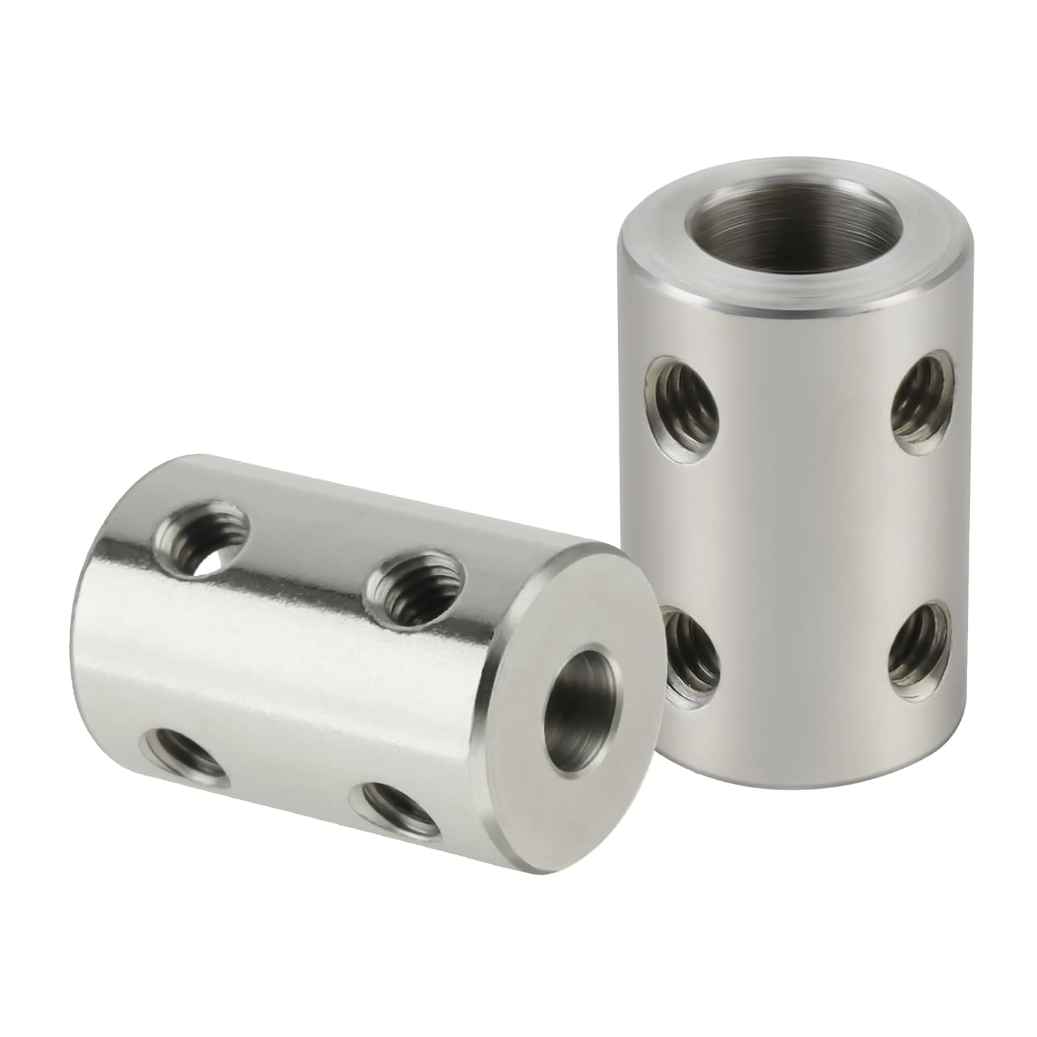 8mm to 8mm Shaft Coupler Connector, CLAHJQX 45# Steel Silver Length 22 mm Through Angle 90 Degree Rigid Coupling Set Motor Coupler Connector Rigid with Screws & Hex Wrench (1, 8mm to 8mm)