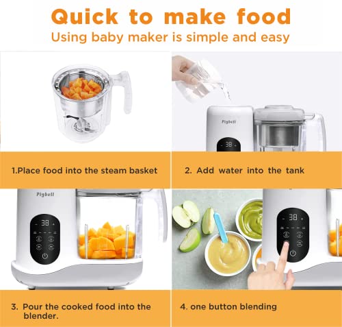 Pigbell Baby Food Maker & Steamer All In 1 Processor For Toddlers-Steam, Blend, Chop, Sterilizer, Puree, Warm Milk, 8 Oz Stirring Cup, Timer, Auto Shut-Off, 120V, Homemade Food, White, Small, 35 Oz #TOP2