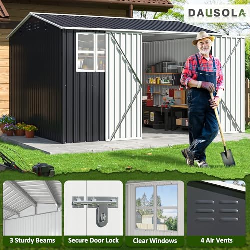 Image of DAUSOLA 10x9.87 FT Outdoor Storage Shed, Large Metal Tool Sheds with Updated Frame Structure and Lockable Doors, Garden Shed for Backyard Garden Patio Lawn, Grey