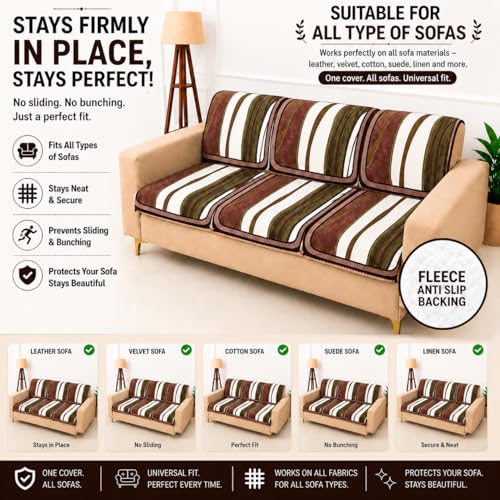 Image of Homerz Premium 'Luxe Series' Holland Velvet Sofa Cover | Smooth Finish | Anti-Skid Fleece Backing | Soft Touch Couch Protector for Living Room (Ocean Crest, 6 (3+2+1) Seater, Seat Cover with Backrest)