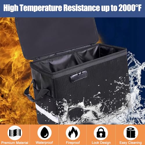 Fireproof Comic Book Storage Box 16" X 7.7" X 11.4",Fireproof & Water-Resistant Comic Document Box with Zipper & Lock & Reflective Strip - Image 2