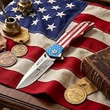 MTECH USA 250th Anniversary America Folding Pocket Knife – Stainless Steel Blade with Etched Art – Anodized US Flag Aluminum Handle – Pocket Clip Included (American Flag)