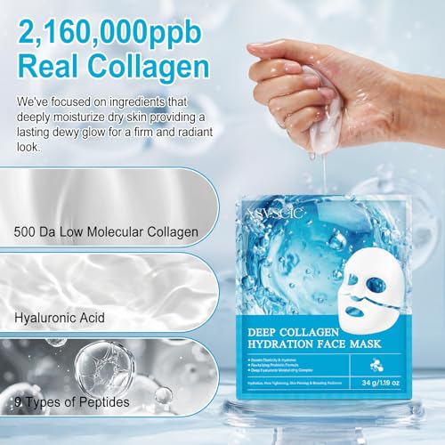 Collagen Mask, Bio Collagen Face Masks for Women with Hyaluronic Acid, Face Masks Skincare Hydrating Face Mask,Glass Skin Face Mask,Collagen Mask Overnight 34g X 4ea,Firming Anti Wrinkle Aging Lifting - Image 7