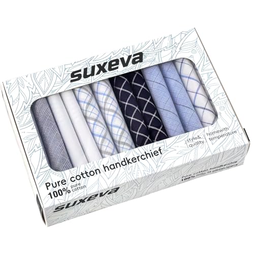 Image of Men's 12pcs 100% Cotton Checkered Handkerchiefs Gift Box, 15.75 Inch Soft Breathable Absorbent Large Pocket Squares