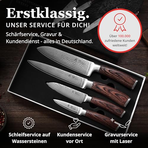 Foto von Wakoli EDIB 4-teiliges Damast Küchenmesser Set aus 67 Lagen Damaststahl