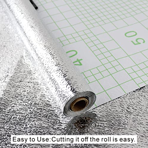 4Pcs Kitchen Wallpaper Oil Proof Sticker Backsplash Aluminum Foil Oil Self-Adhesive Paper Silver Cabinet Liner, Peel And Stick Backsplash For Countertop Cabinet Drawer Liner Shelf Liner #TOP3