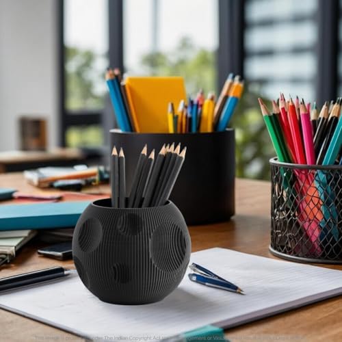 Image of Pen stand for table, aesthetic pen stand for office table stylish, pen holder for desk, pencil holder, office desk organizer, Study accessories penstand for men women kids items (Black, Round)