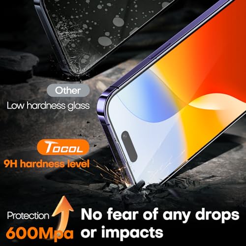Image of TOCOL for iPhone 14 Pro Screen Protector 9H Hardness Military Grade Shatterproof HD Tempered Glass Full Coverage Easy Installation Case Friendly 2 Pack