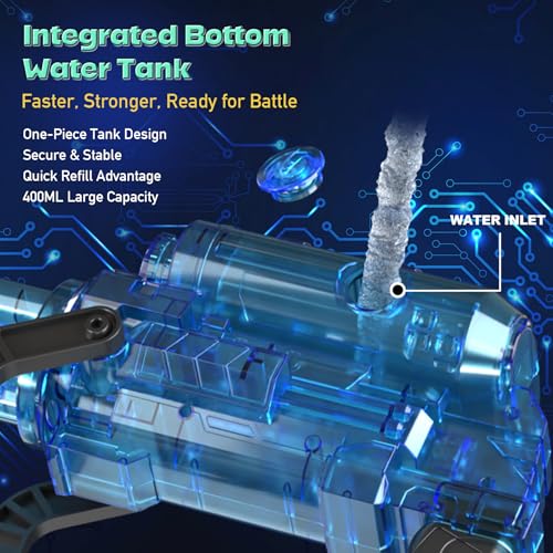 Electric Water Gun Automatic Gatling – 30FT Range, 400ml Capacity, Rotating Barrel with LED Muzzle Flash, Rechargeable Battery Powered Squirt Gun for Outdoor (Gatling Water Gun - Blue) — view 6