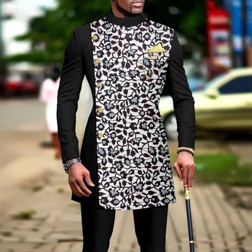 African Suits for Men Single Breasted Printed Blazer and Pants 2 Piece Set Dashiki Outfits Ankara Attire2