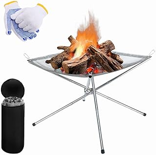 Portable Fire Pit Folding Camping Fire Pit - 42cm Stainless Steel Foldable Outdoor Fire Pit with Carrying Bag and Gloves, Collapsible Bonfire Firepit Set for Garden Picnic Barbecue
