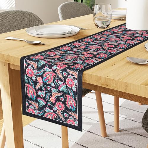 Image of Homerz Premium Velvet Runner for 6 Seater Dining Table, 13x72 inch Size, Antiskid Backing (Peacock)