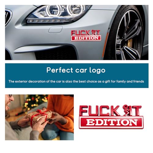Image of Dickno Fuck It Edition Emblem for Car, Auto Fender Bumper Decoration Stickers, Vehicle 3D Side Fender Rear Trunk Decal Badge, Universal Exterior Accessories for Car Truck SUV (Red & White)
