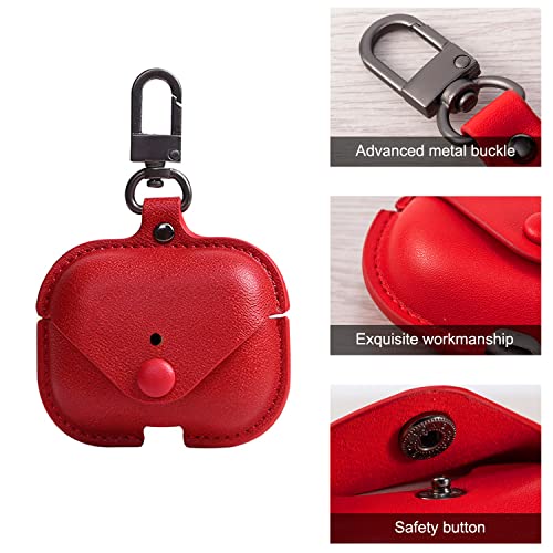 Image of Genuine Leather Case Compatible with AirPods Pro 3rd Gen (2025), VOMA Protective Cover for Apple AirPods Pro 3 Wireless Charging Case with Keychain and Snap Lock Red