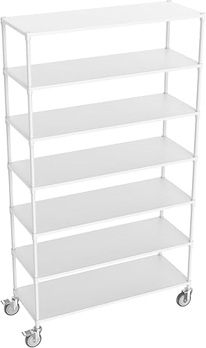 Estantería de panel de metal NSF de 7 niveles y 2800 libras de capacidad, estante de almacenamiento ajustable resistente con ruedas de 5 pulgadas