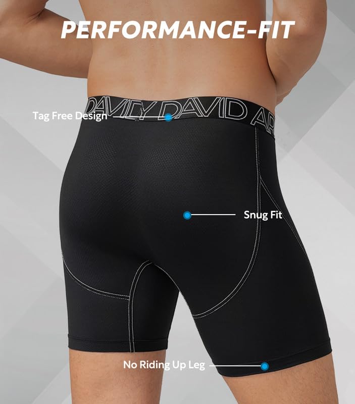DAVID ARCHY Mens Performance Boxer Briefs 3 Pack, 3D Support Pouch & No Ride-Up Design Moisture-Wicking Sport Underwear4