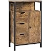 Yaheetech Industrial Bathroom Floor Cabinet Freestanding Wooden Organizer Multiple Tiers Storage Cabinet with 3 Drawers 1 Door Adjustable Shelf for Living Room Rustic Brown