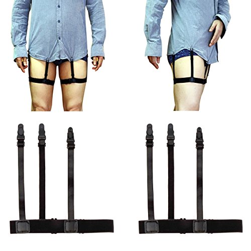 FEESHOW Adjustable Anti-wrinkle Uniform Dress Shirt Stays Garter Belts with Non-slip Locking Clamps (Plastic Clip)