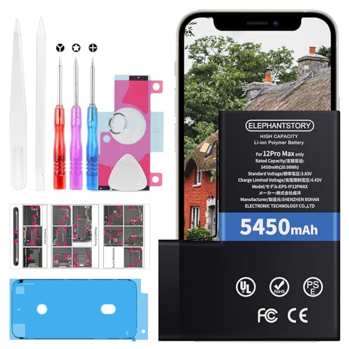 ElephantStory Batería para iPhone 12 Pro MAX, 5450 mAh Bateria de Alta Capacidad Reemplazo Interno Baterías de Polímero de Iones de Litio con Todos los Kits de Herramientas