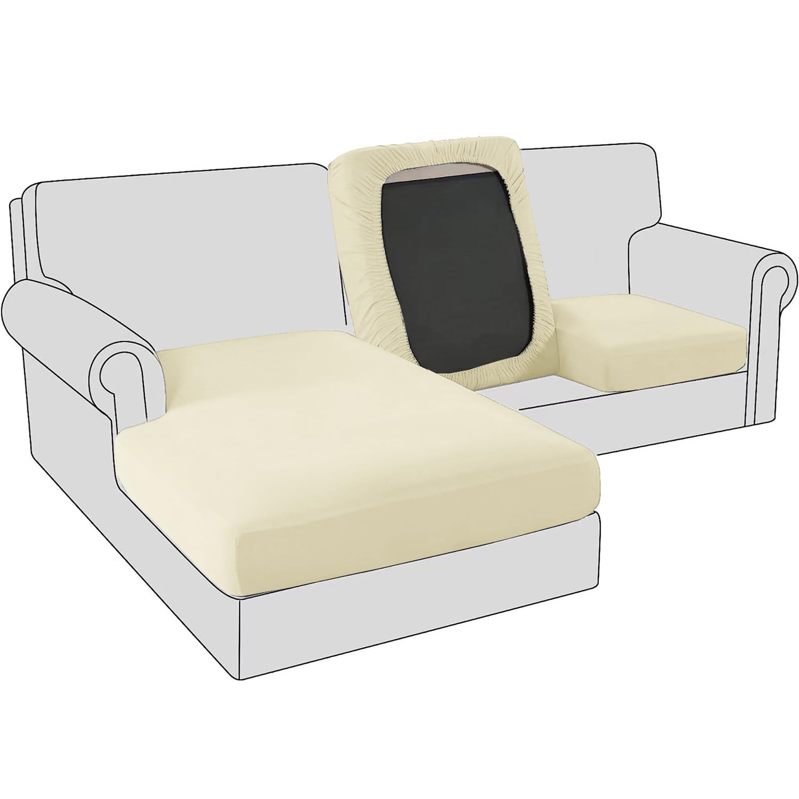BXFUL Sofa Seat Cushion Covers, Stretch Velvet Sofa Cushion Slipcovers, Couch Cushion Covers Replacement for Individual Cushion with Elastic Fabric (3-Seater,Beige)