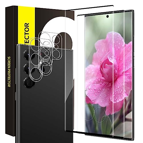 Carantee 2+2 Stück Schutzfolie für Panzerglas für Samsung Galaxy S23 Ultra 5G, 3D Runde Kanten, Sensitive Touch, Kameras...