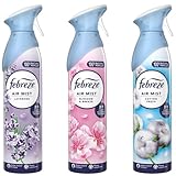 Febreze Air Mist Air Freshener Spray odour Eliminator Home & Office Fragrances - Cotton Fresh - Lavender - Blossom & Breeze - 185ml - Box of 3