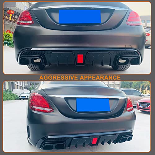Mcarcar Kit Rear Bumper Diffuser Fits For Mercedes Benz C Class W205 C200 C250 C300 C350 C400 Sport C43 Amg Sedan 2015-2021 Pp Under Chin Lip Spoiler Splitter With Exhaust Tips (Gloss Black) #TOP1
