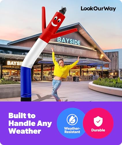 Image of LookOurWay Air Dancers Inflatable Tube Man Attachment - 10 Feet Tall Wacky Waving Inflatable Dancing Tube Guy for Business Promotion - Blower Not Included - Red /White /Blue USA