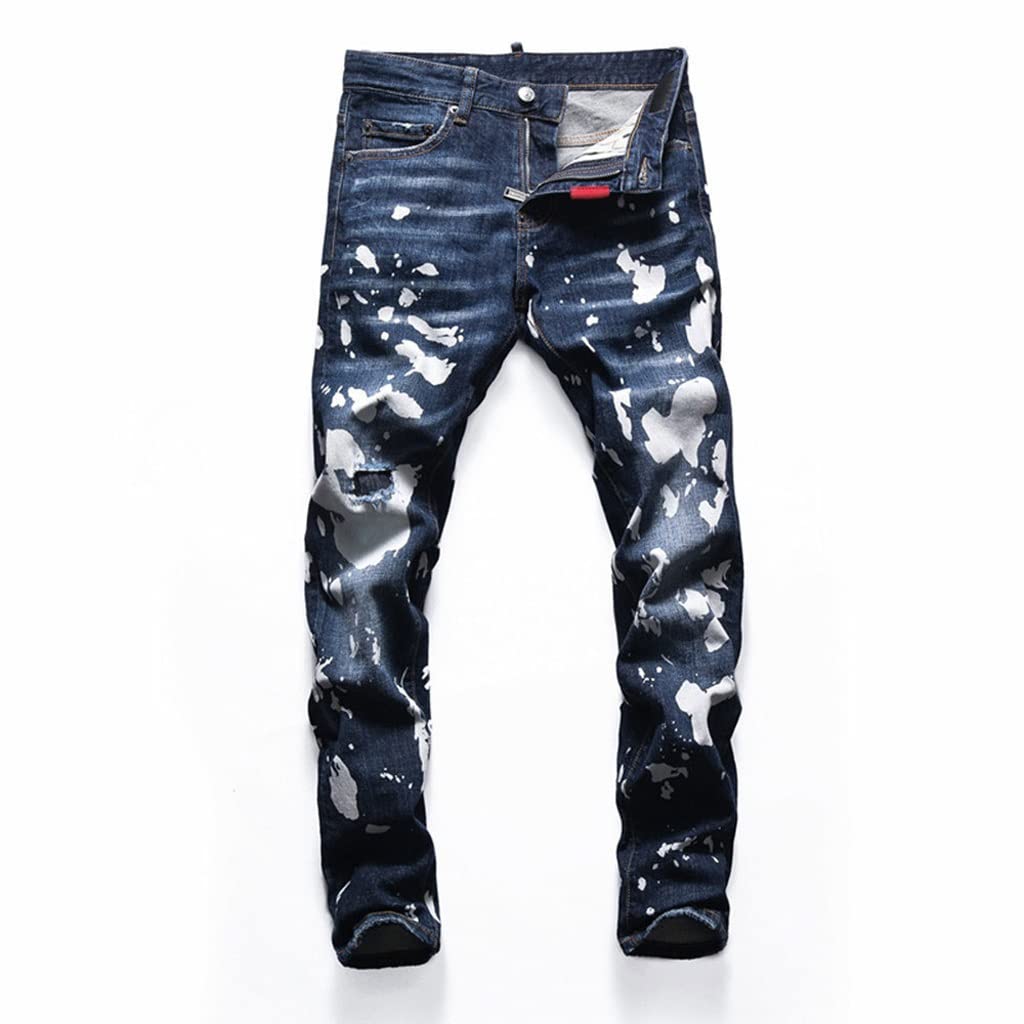 JSEIAJB Brand Jeans Art Printing Jean Pant Men Slim Denim Trousers Button Pencil Pants for