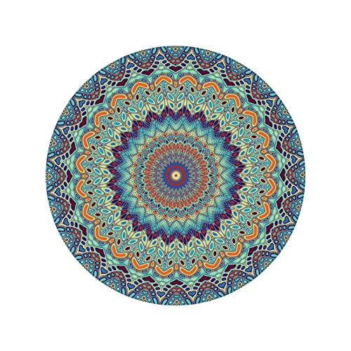 ALAZA Blue Mandala Round Tablecloth, Fitted Round Table Cloth with Elastic Edge Wipeable Table Protector for Indoor Outdoor Party Picnic Fit Table 48