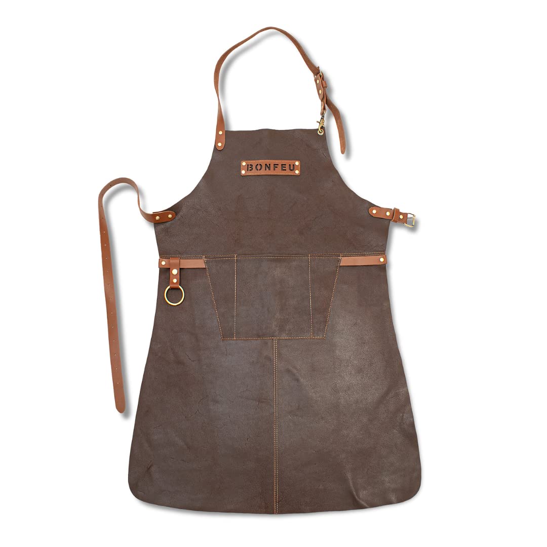 BonFeu Delantal de barbacoa – Cocinar al aire libre – Delantal de piel de lujo – Negro – Delantal de cocina – Delantal de barbacoa – Delantal de barbacoa – Delantal para hombre