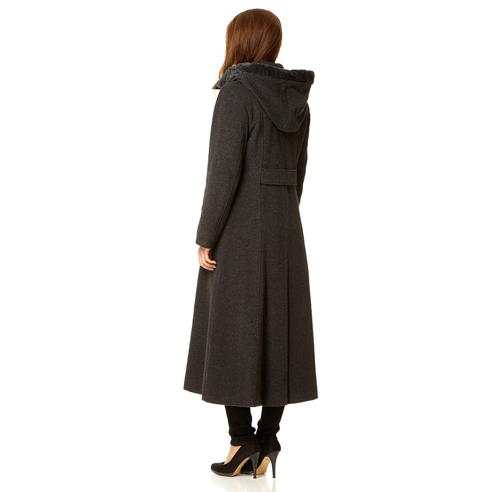 De La Crème - Grigio Scuro Single Breasted Pelliccia Staccabile Cappuccio Lana Inverno Trench Cappotto di Inverno Taglia UK 24 EUR 52 USA 20